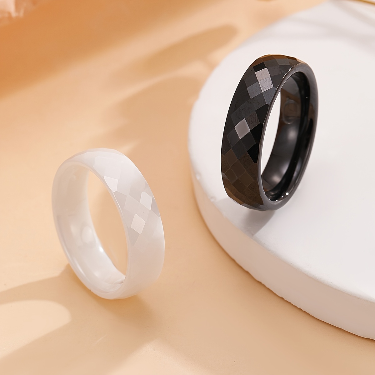 Geometric Cut Ceramic Ring for Couple